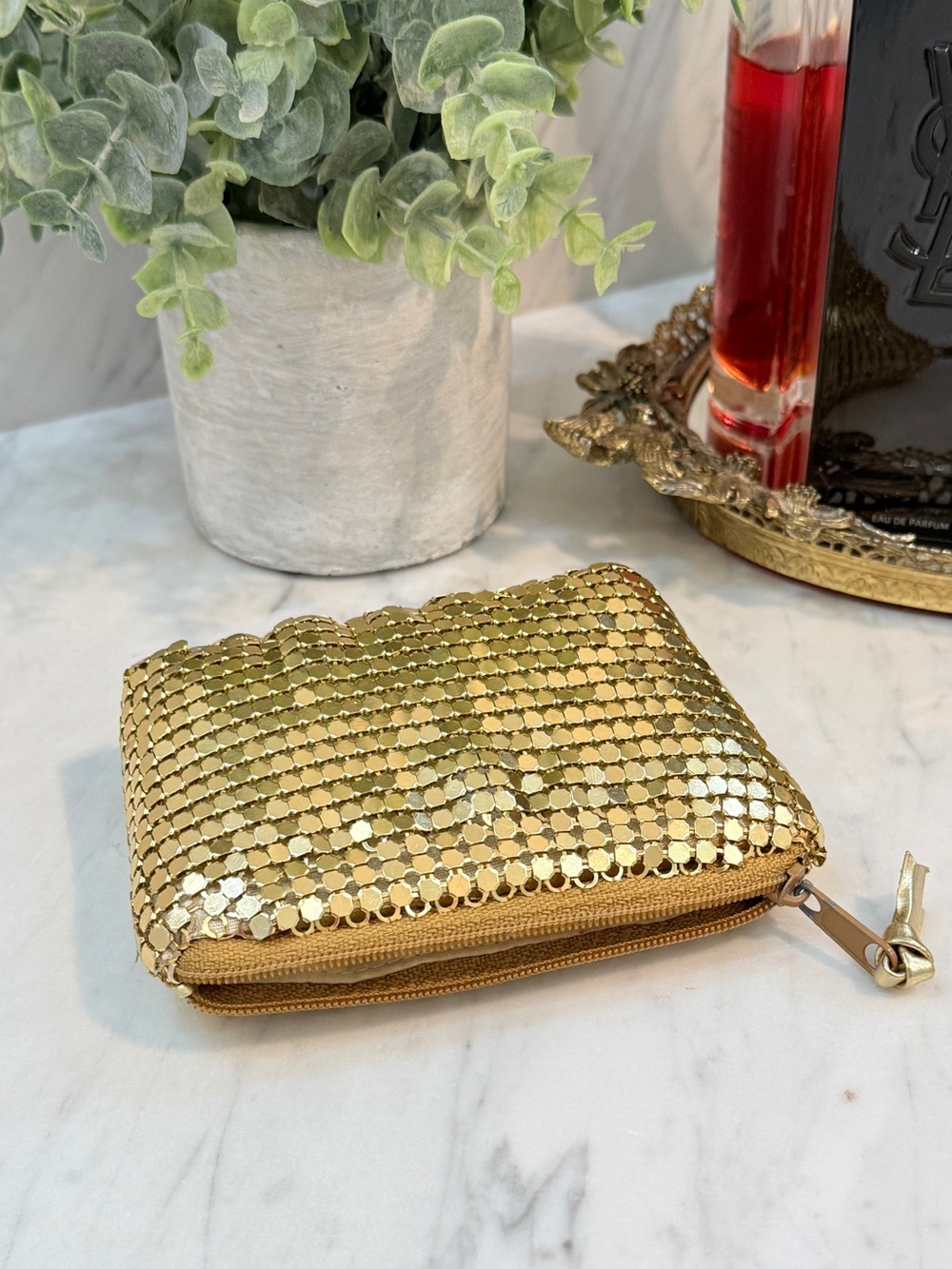 Whiting & Davis Gold Metal Mesh Padded Coin Purse